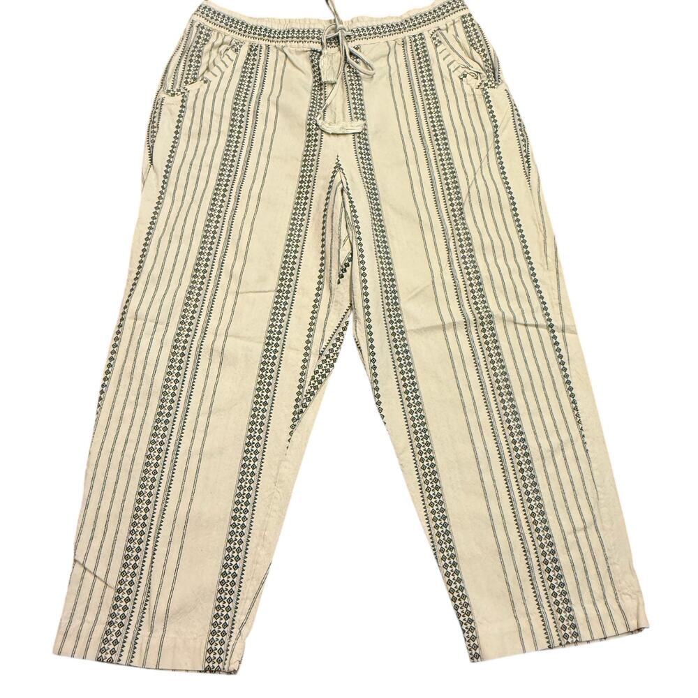 Anthropologie Women’s boho pants, cream, black, textured thin canvas, XL